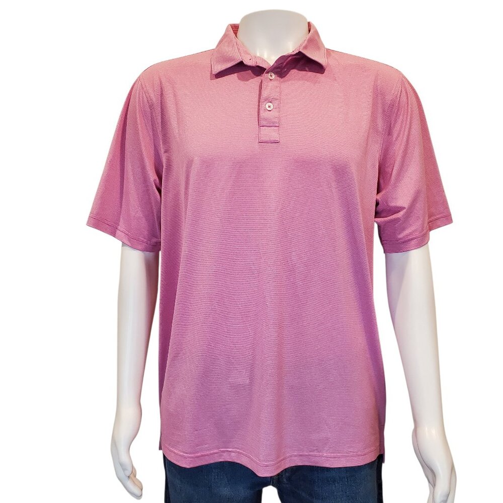 STRAIGHT DOWN SZ L Mens Striped Stretch Knit Performance Golf Polo Shirt in Pink